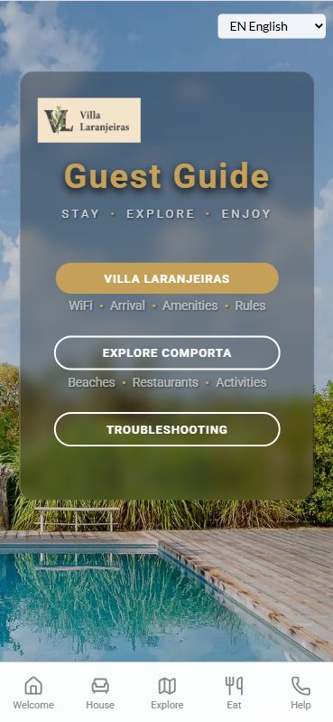 The digital guest app of Villa Laranjeiras on a smartphone